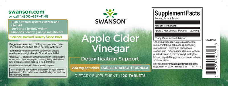 Swanson Apple Cider Vinegar, 200mg - 120 Tablets