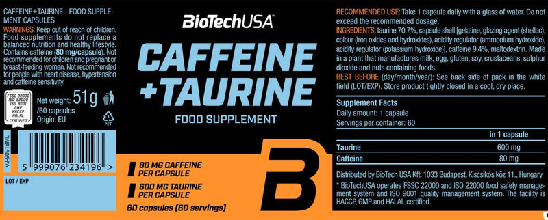 BioTechUSA Caffeine + Taurine - 60 capsules